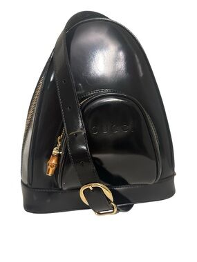 Gucci Bamboo-Trimmed Patent Leather Sling Bag